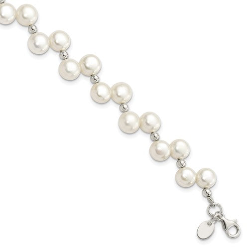 PSSB Sterling Silver FW Cultured Button Pearl 7.5in Bracelet