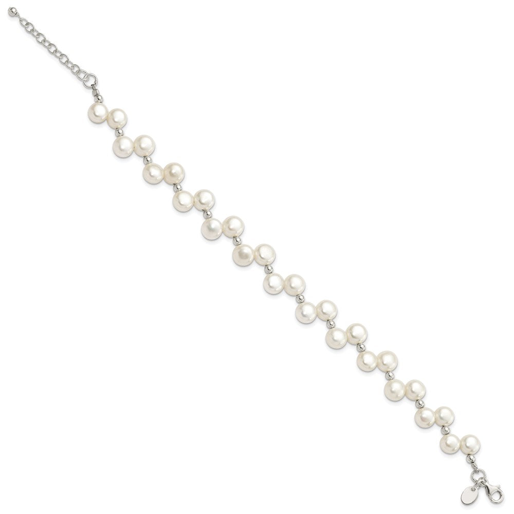 PSSB Sterling Silver FW Cultured Button Pearl 7.5in Bracelet
