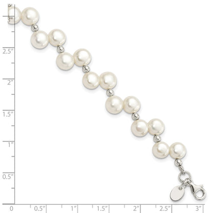 PSSB Sterling Silver FW Cultured Button Pearl 7.5in Bracelet