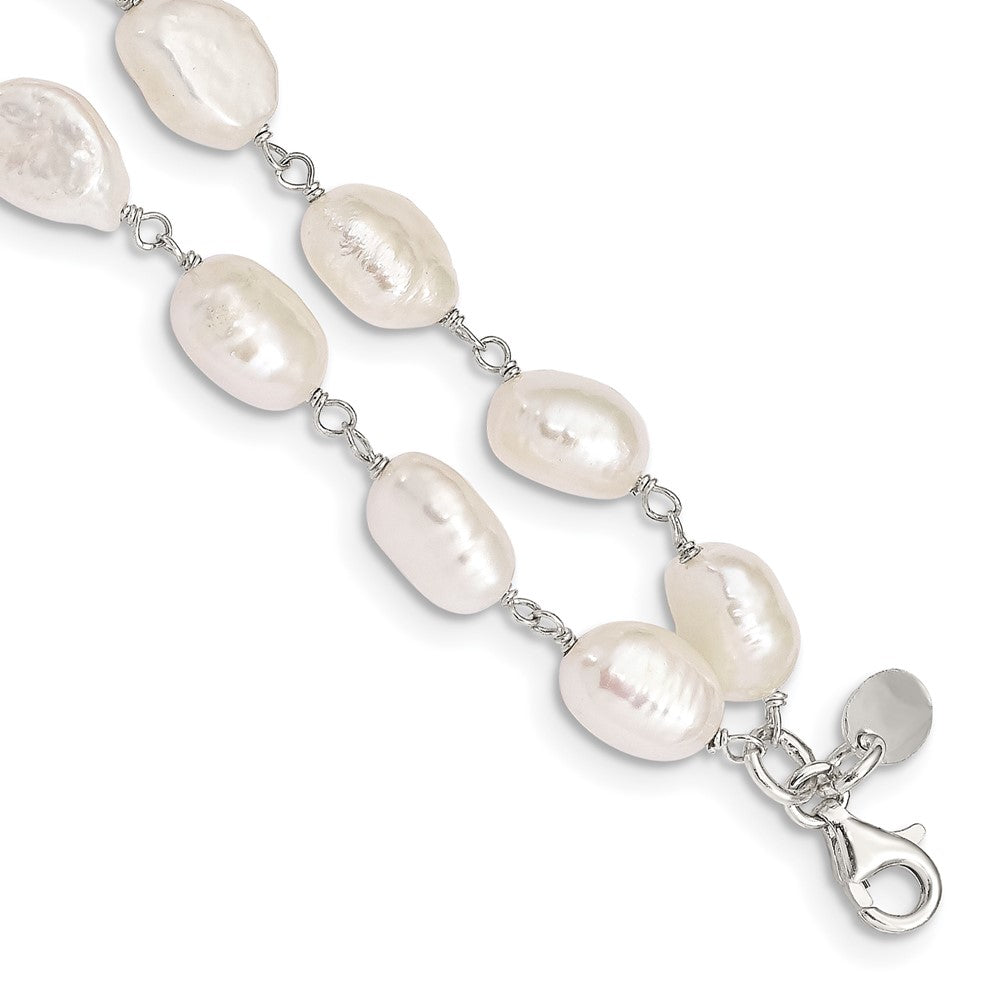 PSSB Sterling Silver 2-Strand White Baroque FW Cultured Pearl 8.5in Bracelet