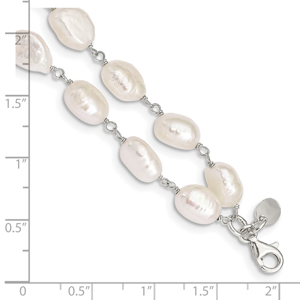 PSSB Sterling Silver 2-Strand White Baroque FW Cultured Pearl 8.5in Bracelet