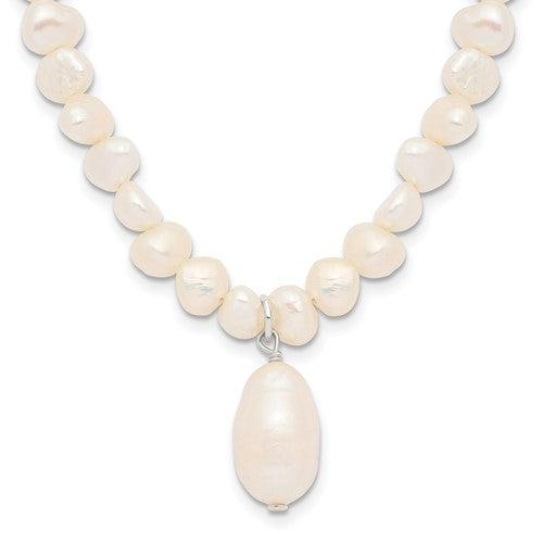 PSSN Sterling Silver FW Cultured Pearl Drop 18in Necklace