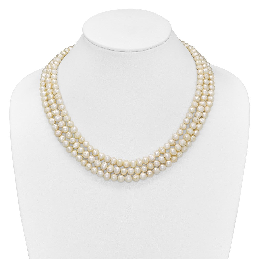 PSSN Sterling Silver Triple Strand White FW Cultured Pearl Necklace