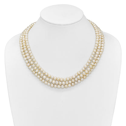 PSSN Sterling Silver Triple Strand White FW Cultured Pearl Necklace