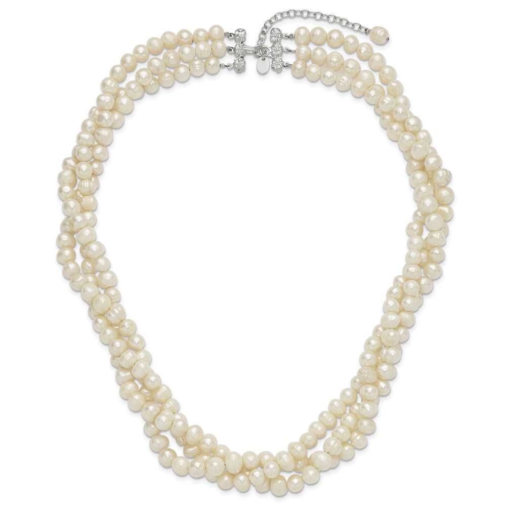 PSSN Sterling Silver Triple Strand White FW Cultured Pearl Necklace