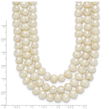 PSSN Sterling Silver Triple Strand White FW Cultured Pearl Necklace
