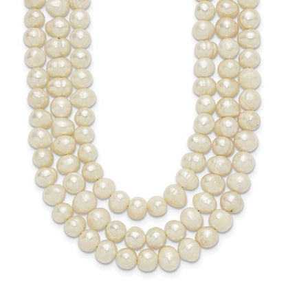 PSSN Sterling Silver Triple Strand White FW Cultured Pearl Necklace