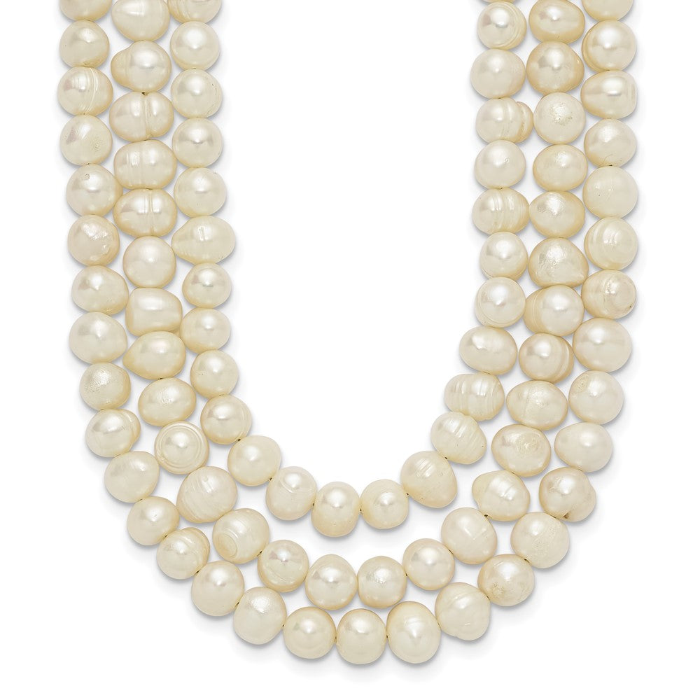PSSN Sterling Silver Triple Strand White FW Cultured Pearl Necklace