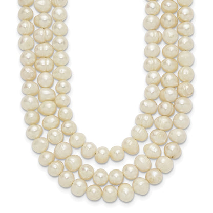 PSSN Sterling Silver Triple Strand White FW Cultured Pearl Necklace