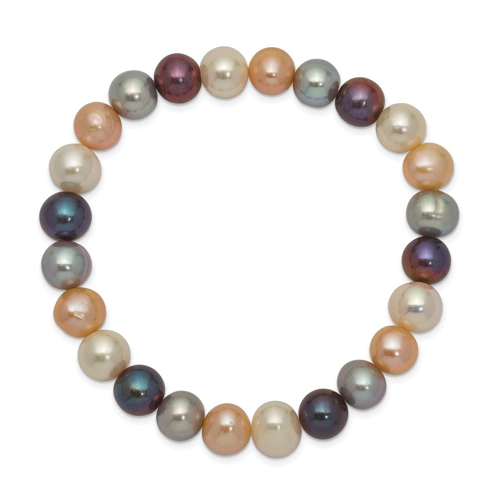 PB 8-9mm White, Platinum, Peach and Black Near-Round Freshwater Cultured Pearl Stretch Bracelet