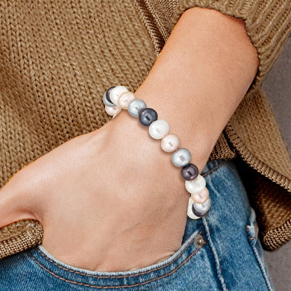 PB 8-9mm White, Platinum, Peach and Black Near-Round Freshwater Cultured Pearl Stretch Bracelet