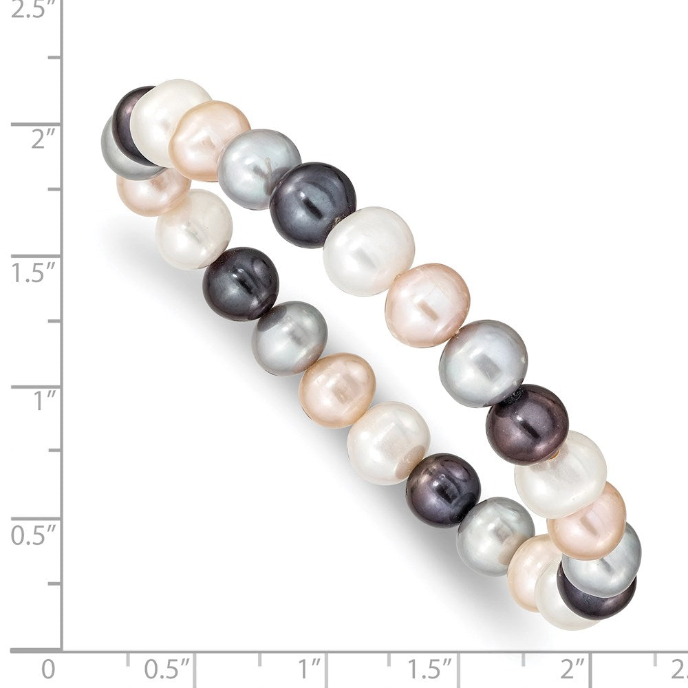 PB 8-9mm White, Platinum, Peach and Black Near-Round Freshwater Cultured Pearl Stretch Bracelet