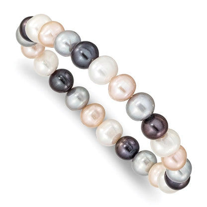 PB 8-9mm White, Platinum, Peach and Black Near-Round Freshwater Cultured Pearl Stretch Bracelet