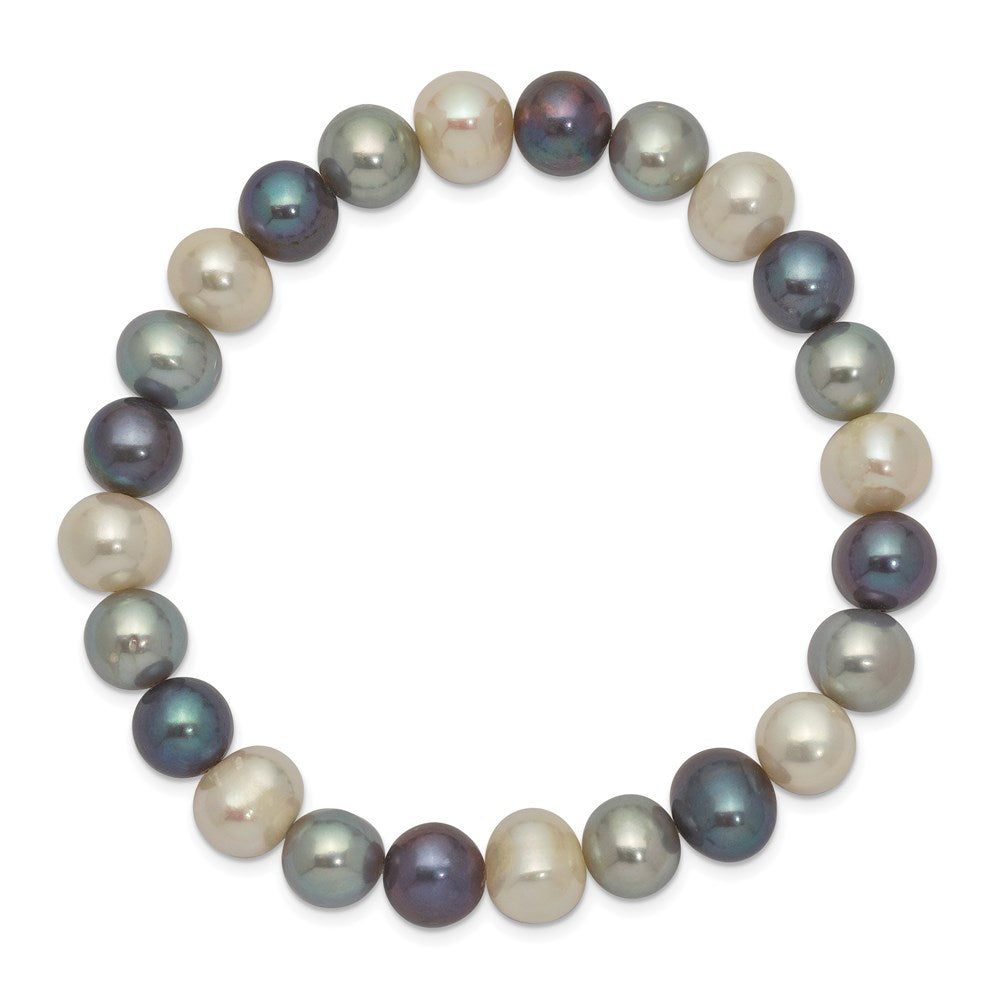 PB 8-9mm White, Platinum and Black Near-Round Freshwater Cultured Pearl Stretch Bracelet