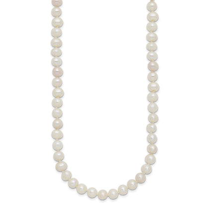 PSSN Sterling Silver Rhodium-plated 6-7mm White Near-Round Freshwater Cultured Pearl 16 inch Necklace