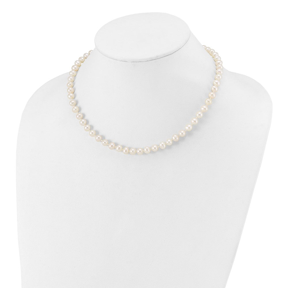 PSSN Sterling Silver Rhodium-plated 6-7mm White Near-Round Freshwater Cultured Pearl 16 inch Necklace