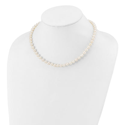 PSSN Sterling Silver Rhodium-plated 6-7mm White Near-Round Freshwater Cultured Pearl 16 inch Necklace