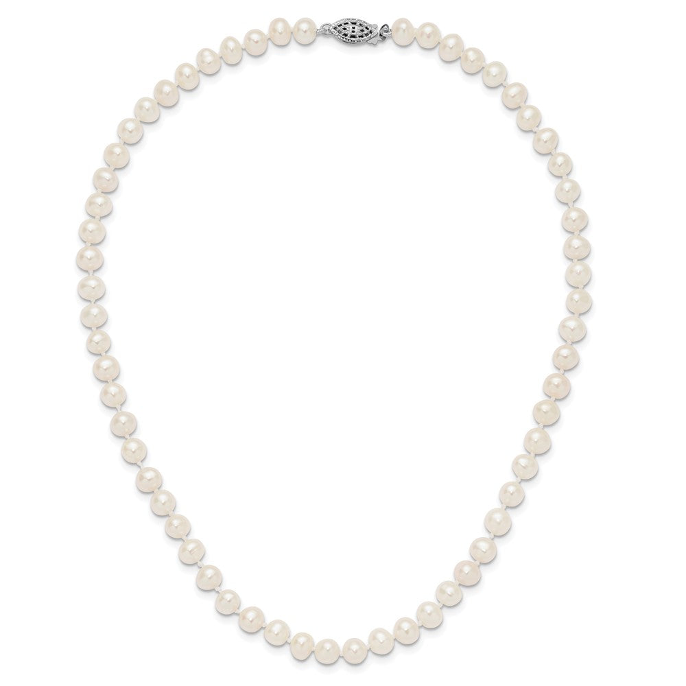 PSSN Sterling Silver Rhodium-plated 6-7mm White Near-Round Freshwater Cultured Pearl 16 inch Necklace