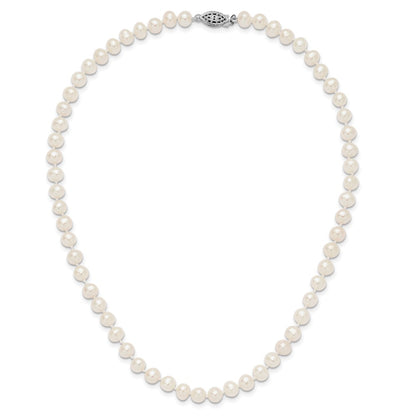 PSSN Sterling Silver Rhodium-plated 6-7mm White Near-Round Freshwater Cultured Pearl 16 inch Necklace