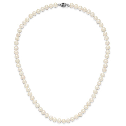 PSSN Sterling Silver Rhodium-plated 6-7mm White Near-Round Freshwater Cultured Pearl 18 inch Necklace