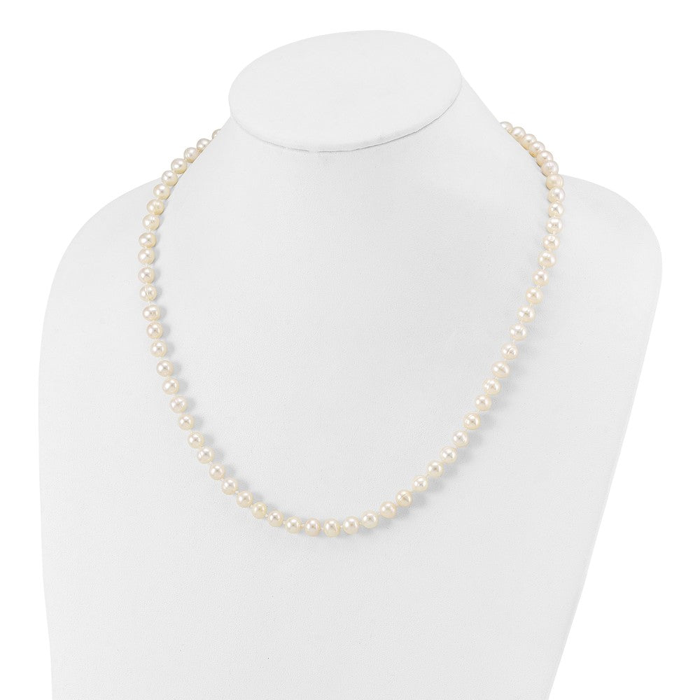 PSSN Sterling Silver Rhodium-plated 6-7mm White Near-Round Freshwater Cultured Pearl 20 inch Necklace