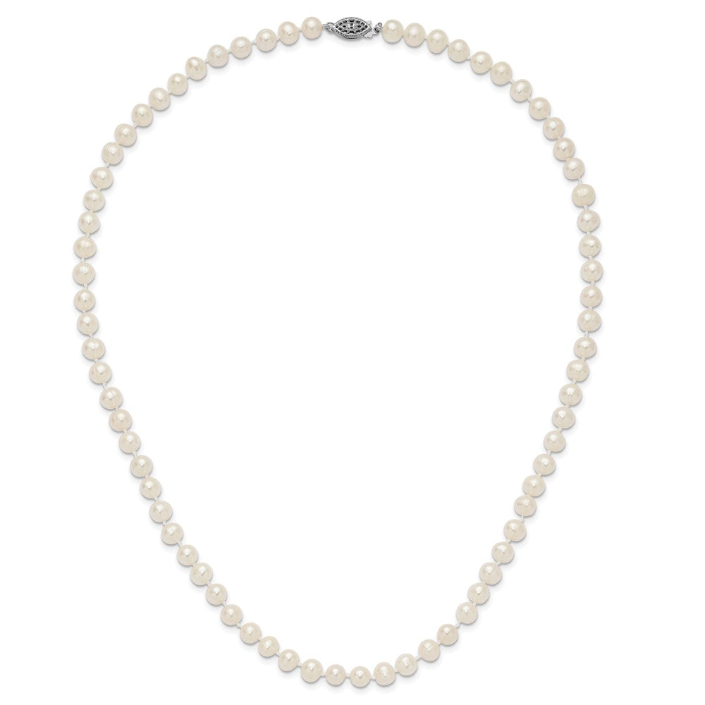 PSSN Sterling Silver Rhodium-plated 6-7mm White Near-Round Freshwater Cultured Pearl 20 inch Necklace