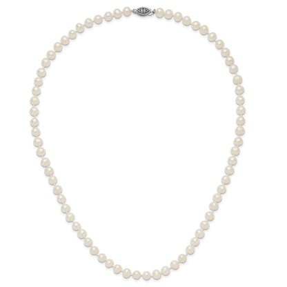 PSSN Sterling Silver Rhodium-plated 6-7mm White Near-Round Freshwater Cultured Pearl 20 inch Necklace