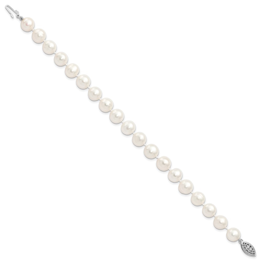 PSSB Sterling Silver Rhodium-plated 6-7mm White Near Round Freshwater Cultured Pearl 8.25 inch Bracelet