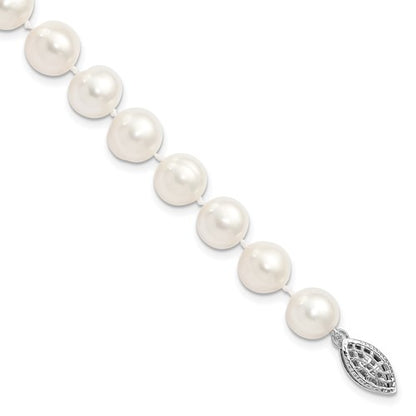 PSSB Sterling Silver Rhodium-plated 6-7mm White Near Round Freshwater Cultured Pearl 8.25 inch Bracelet