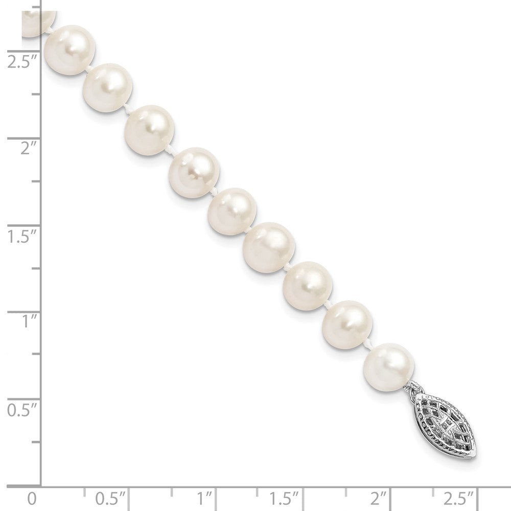 PSSB Sterling Silver Rhodium-plated 7-8mm White Near-Round Freshwater Cultured Pearl 7.25 inch Bracelet