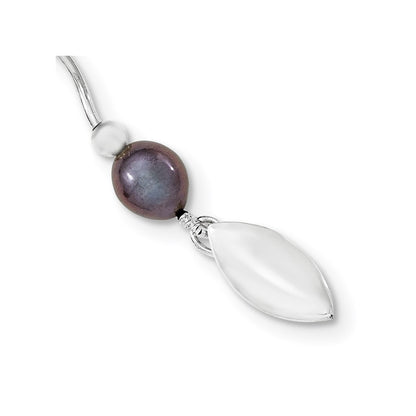 PSSN Sterling Silver Rhodium-plated 6-7mm Black Rice Freshwater Cultured Pearl 16-Station 18 inch Necklace