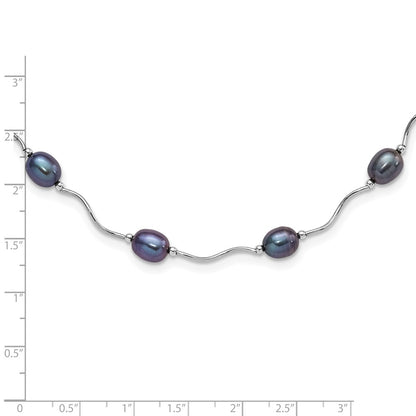 PSSN Sterling Silver Rhodium-plated 6-7mm Black Rice Freshwater Cultured Pearl 16-Station 18 inch Necklace
