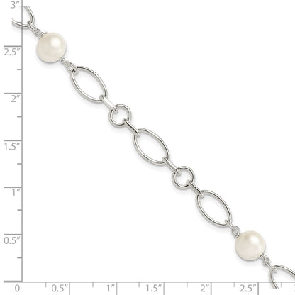 PSSB Sterling Silver Polished FW Cultured Pearl Bracelet
