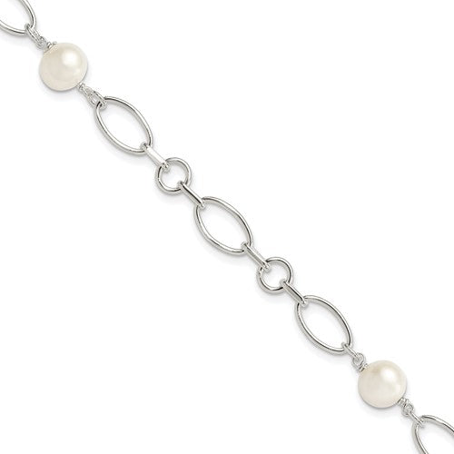 PSSB Sterling Silver Polished FW Cultured Pearl Bracelet