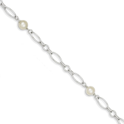 PSSB Sterling Silver Polished FW Cultured Pearl Bracelet