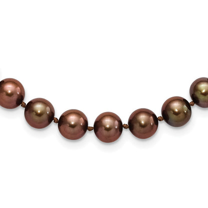 PSSN Sterling Silver Rhodium-plated 8-9mm Brown Near-Round Freshwater Cultured Pearl 18 inch Necklace