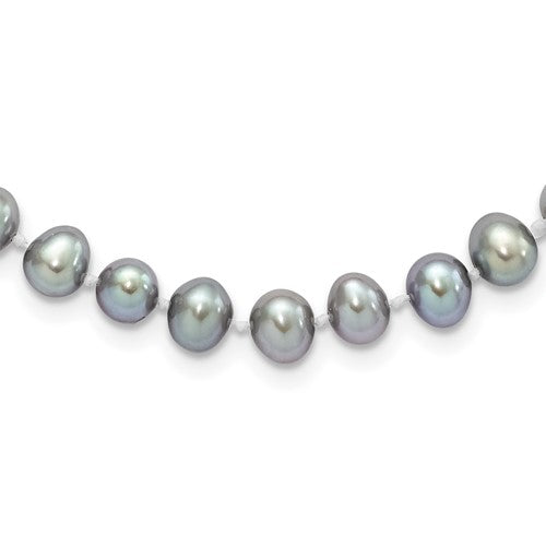 PSSN Sterling Silver Rhodium-plated 6-7mm Grey Near-Round Freshwater Cultured Pearl 18 inch Necklace