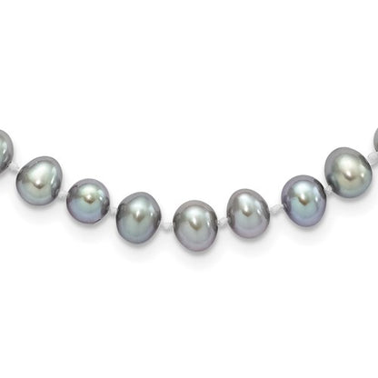 PSSN Sterling Silver Rhodium-plated 6-7mm Grey Near-Round Freshwater Cultured Pearl 18 inch Necklace