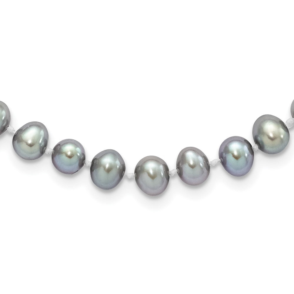PSSN Sterling Silver Rhodium-plated 6-7mm Grey Near-Round Freshwater Cultured Pearl 18 inch Necklace