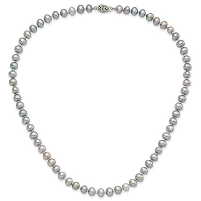 PSSN Sterling Silver Rhodium-plated 6-7mm Grey Near-Round Freshwater Cultured Pearl 18 inch Necklace