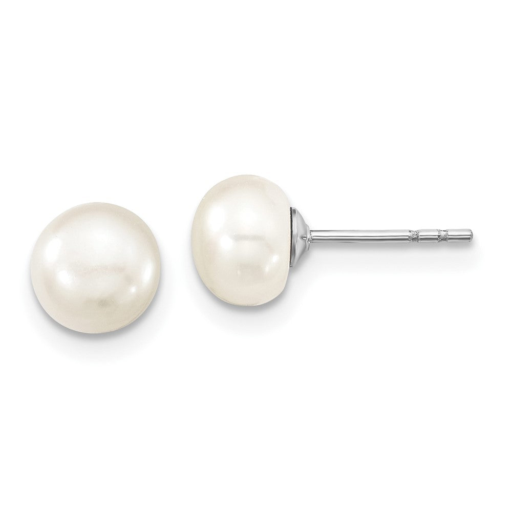 PSSN Sterling Silver Rhodium-plated 6-7mm White Semi-Round Freshwater Cultured Pearl 18 inch with 2 inch Extension Necklace, 7 inch Bracelet and Button Post Earrings Set