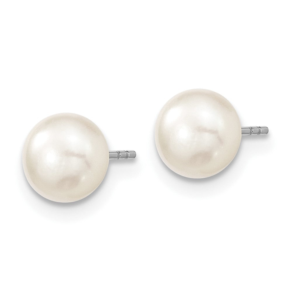 PSSN Sterling Silver Rhodium-plated 6-7mm White Semi-Round Freshwater Cultured Pearl 18 inch with 2 inch Extension Necklace, 7 inch Bracelet and Button Post Earrings Set