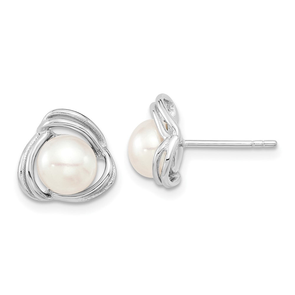 PSSN Sterling Silver Rhodium-plated 6-7mm White Button Freshwater Cultured Pearl 17 inch Necklace and Post Earrings Set