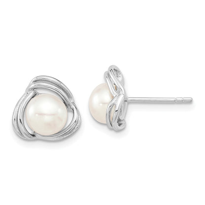 PSSN Sterling Silver Rhodium-plated 6-7mm White Button Freshwater Cultured Pearl 17 inch Necklace and Post Earrings Set