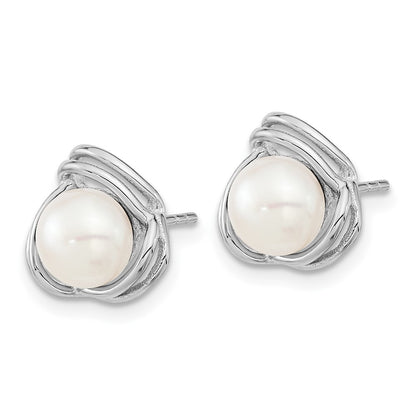 PSSN Sterling Silver Rhodium-plated 6-7mm White Button Freshwater Cultured Pearl 17 inch Necklace and Post Earrings Set