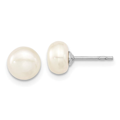 PSSN Sterling Silver Rhodium-plated 7-8mm White Teardrop Freshwater Cultured Pearl 17 inch Necklace Button Post Earrings Set