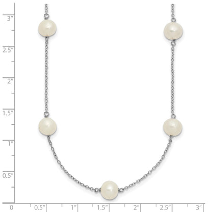 PSSN Sterling Silver Rhodium-plated 7-8mm White Near-Round Freshwater Cultured Pearl 9-Station 16 inch Necklace