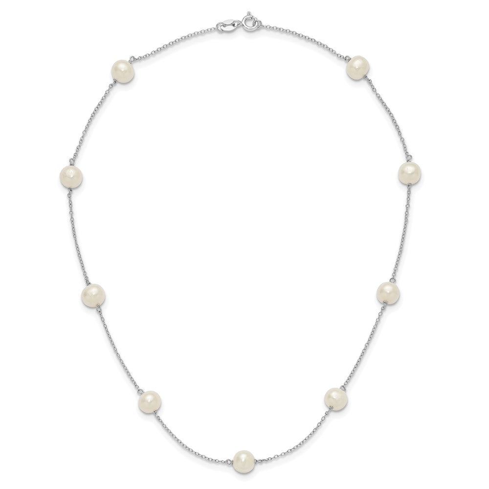 PSSN Sterling Silver Rhodium-plated 7-8mm White Near-Round Freshwater Cultured Pearl 9-Station 16 inch Necklace
