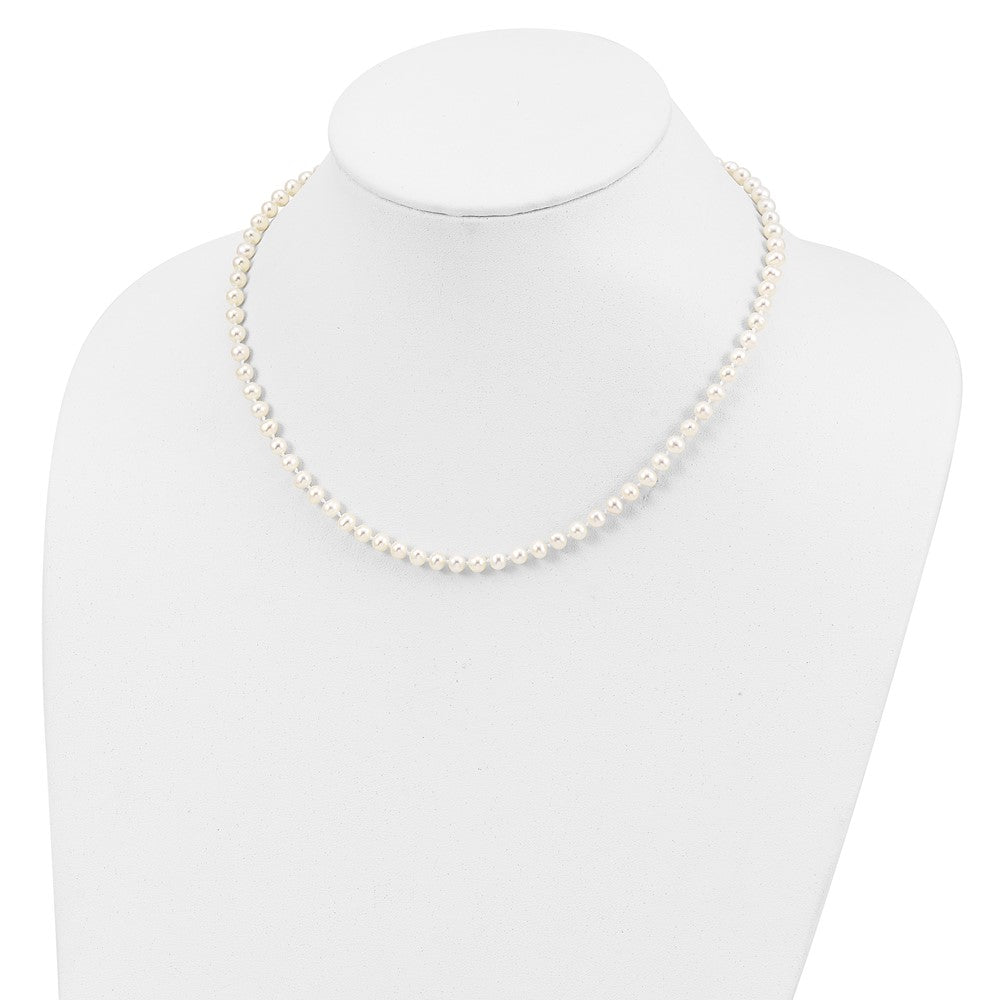 PSSN Sterling Silver Rhodium-plated 4-5mm White Near-Round Freshwater Cultured Pearl 16 inch Necklace