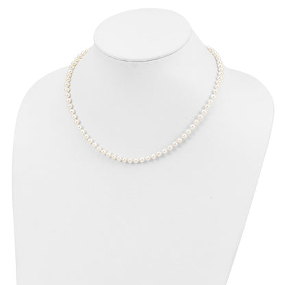 PSSN Sterling Silver Rhodium-plated 4-5mm White Near-Round Freshwater Cultured Pearl 16 inch Necklace